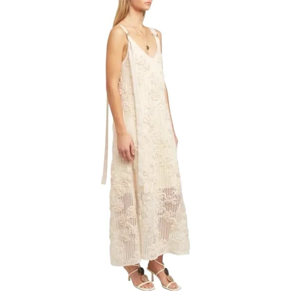 NWT En Saison Reese Floral Appliqué Crochet Ivory Maxi Dress Womens Large - Picture 2 of 14